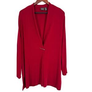 Chicos Travelers XL 3 Slinky Red One Button Cover Up Blouse Shirt Top Christmas